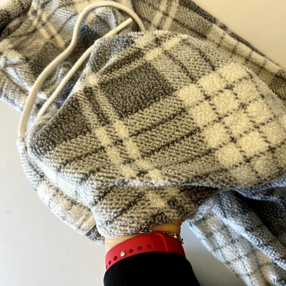 Aerie Women's Plaid Snowed-In Fleece Jogger Pajama Pants Size Gray White S - Picture 5 of 9